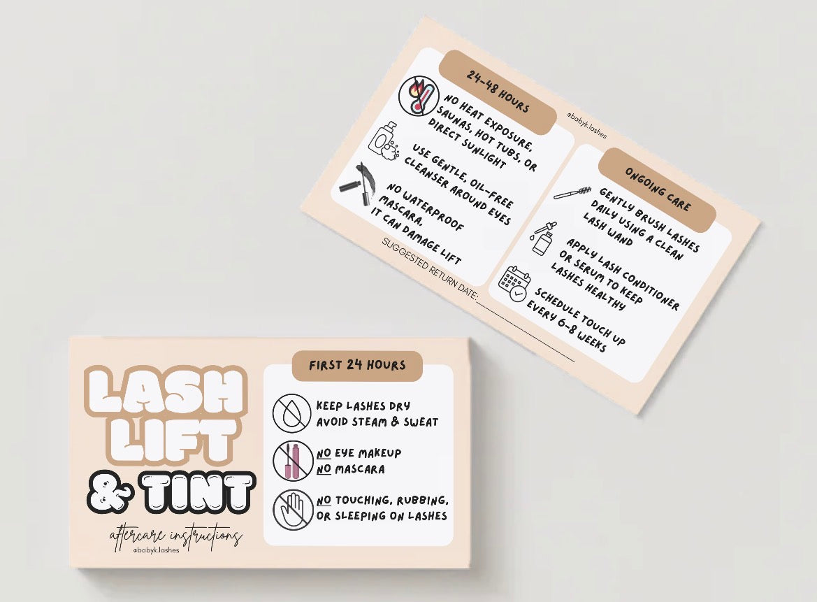Lash Lift and Tint Aftercare Instructions (50 cards)