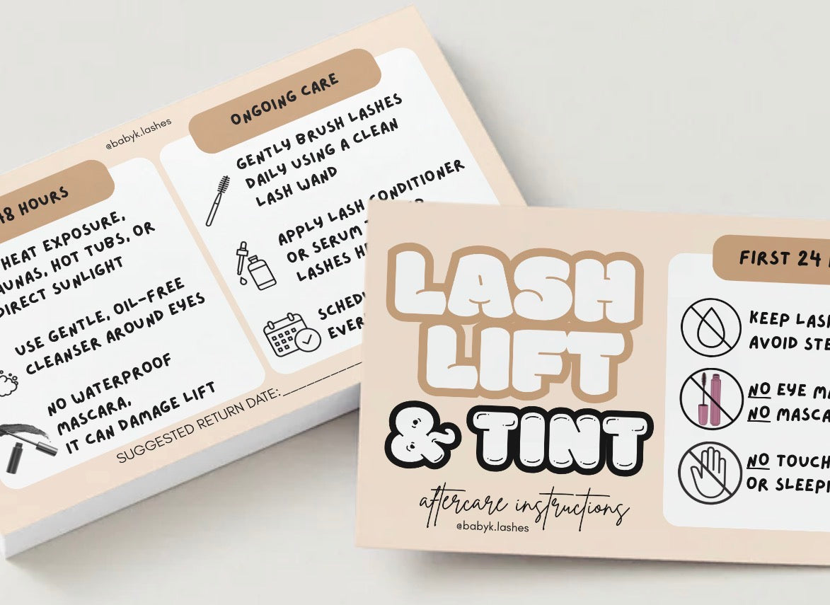 Lash Lift and Tint Aftercare Instructions (50 cards)