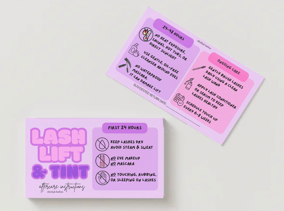 Lash Lift and Tint Aftercare Instructions (50 cards)
